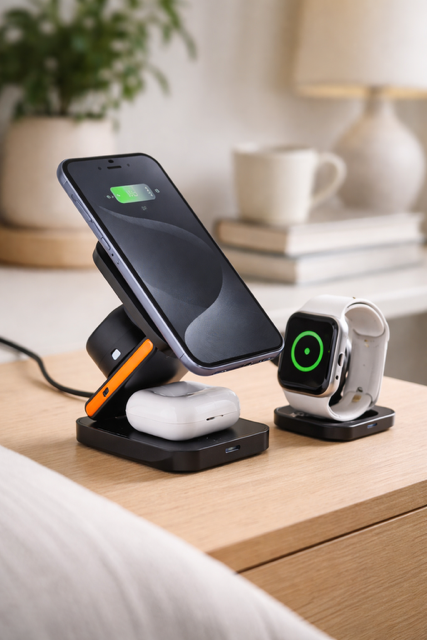 Station de charge sans fil 3-en-1 – Organisation & énergie au quotidien
