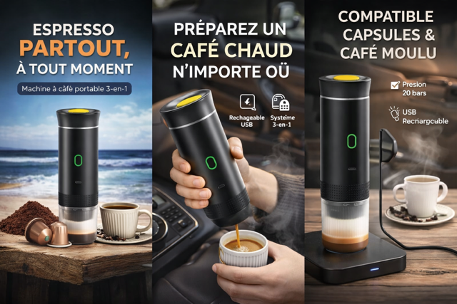 Machine à Café Portable 3-en-1 – Espresso Partout, à Tout Moment