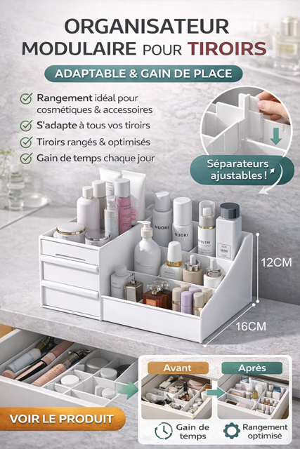 Organisateur de Produits Cosmétiques – Rangement Compact avec Tiroirs