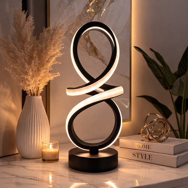 Lampe LED Design Infinity – Lampe Moderne pour Table de Chevet ou Bureau