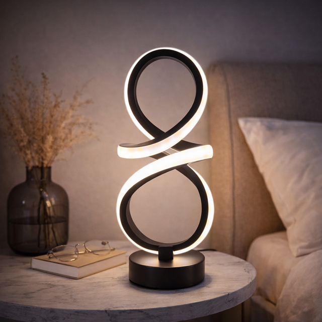 Lampe LED Design Infinity – Lampe Moderne pour Table de Chevet ou Bureau