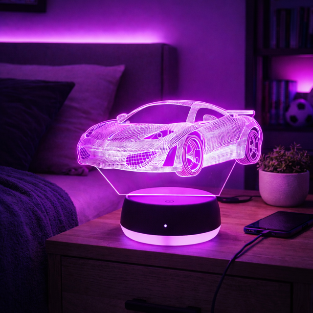 Lampe 3D LED Voiture de Sport – Veilleuse Gaming 7 Couleurs USB