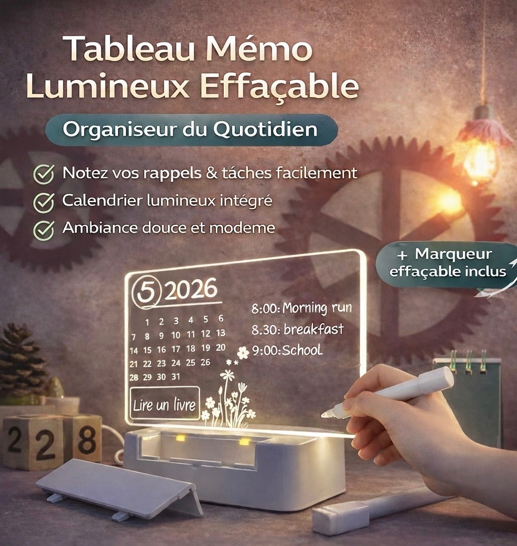 MurÉclat – SimpliLife | Tableau Mémo Lumineux Effaçable & Organisateur Quotidien