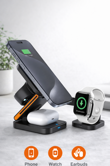 Station de charge sans fil 3-en-1 – Organisation & énergie au quotidien