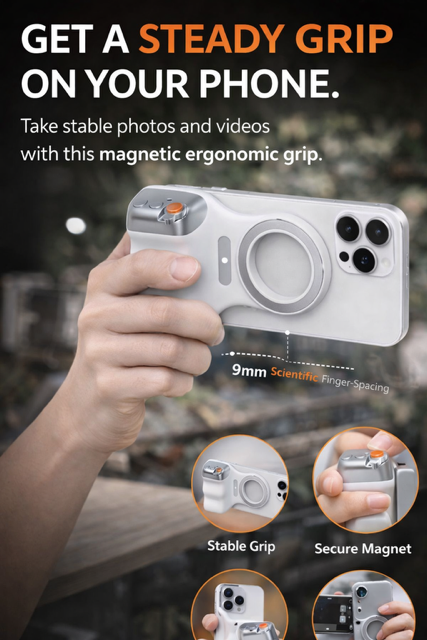 Poignée Magnétique Ergonomique pour Smartphone – Stabilité & Confort