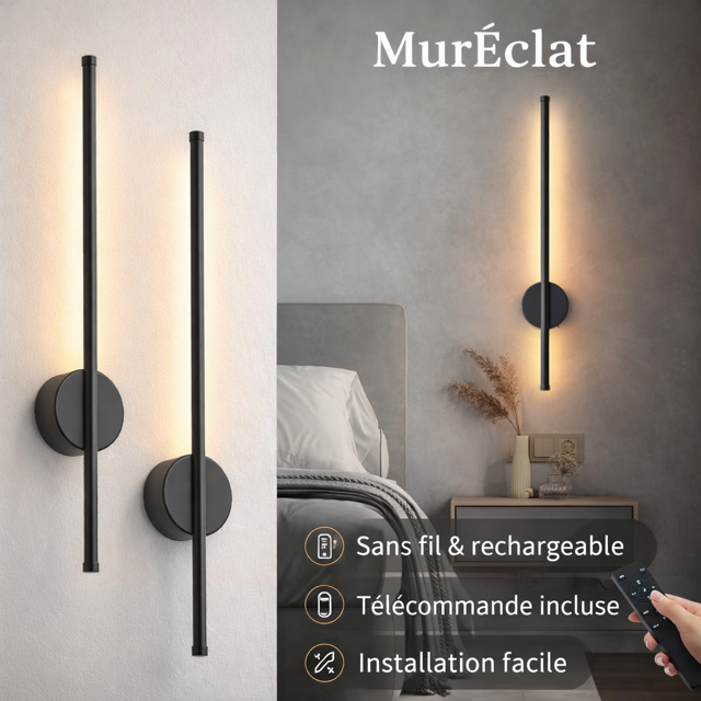 Applique Murale LED Sans Fil MurÉclat™ Linéa – Rechargeable USB avec Télécommande (50cm & 80cm)